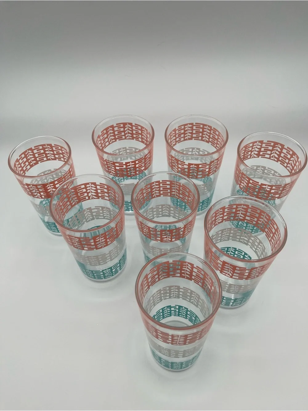8 Pastel Anchor Hocking Peekaboo Leaf Drinking Glasses Vintage Tumblers MCM